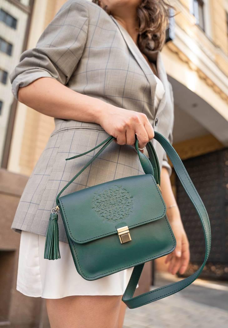 Женская бохо-сумка кожаная Лилу Зеленый (A-026536)