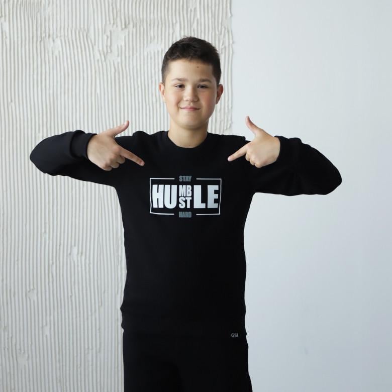 Світшот підлітковий для хлопчика GBI TEENS Stay 158 см Чорний (13767)