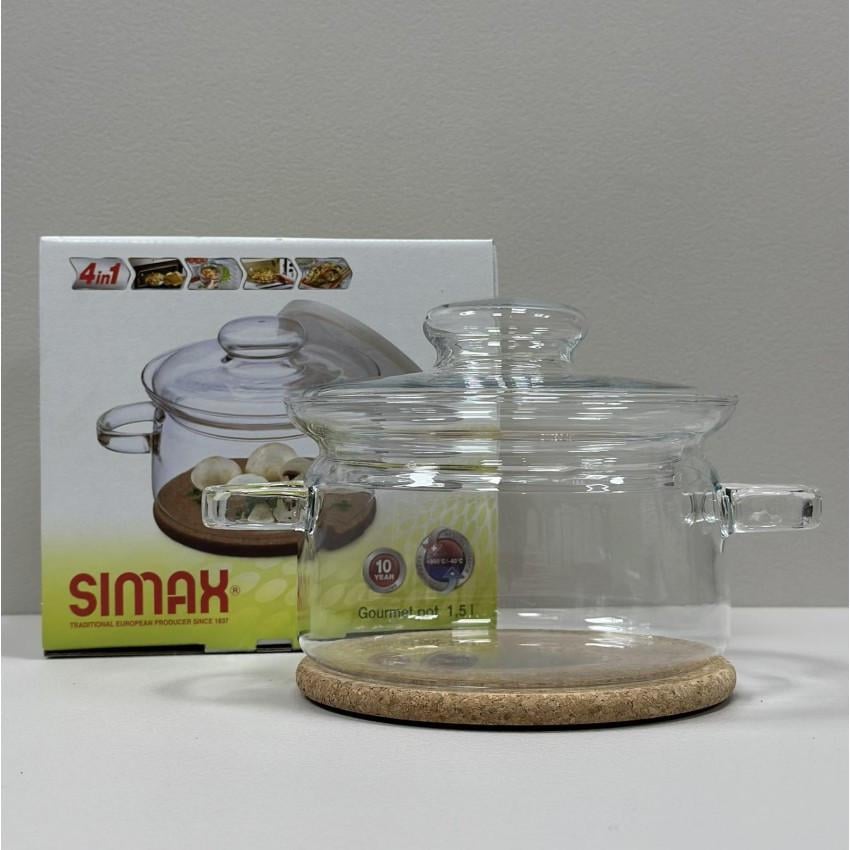 Каструля скляна Simax Gourmet Color s520/6063 з пластиковою/скляною кришкою/корковою підставкою 1,5 л (2626348052) - фото 1 Каструля скляна Simax Gourmet Color s520/6063 з пластиковою/скляною кришкою/корковою підставкою 1,5 л (2626348052) - фото 1