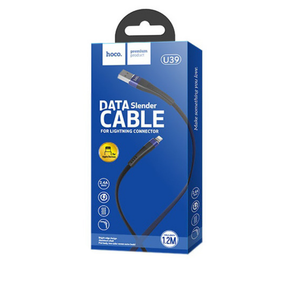 Кабель Hoco U39 Slender charging data cable for Lightning Black & Blue - фото 2