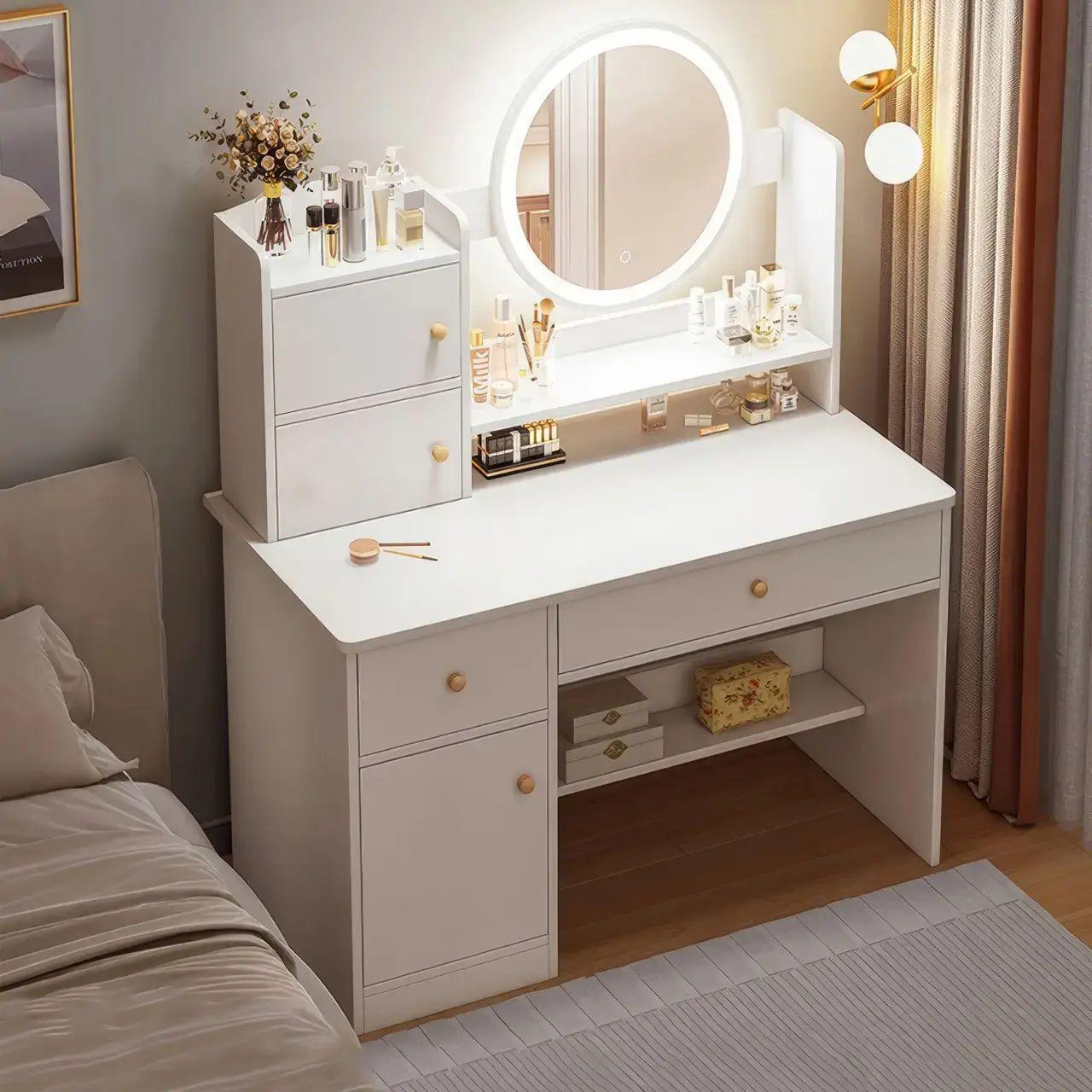 Туалетный столик TT811 с зеркалом/подсветкой LED и шкафчиками из МДФ 75х45х100 см Белый (opt-103487)