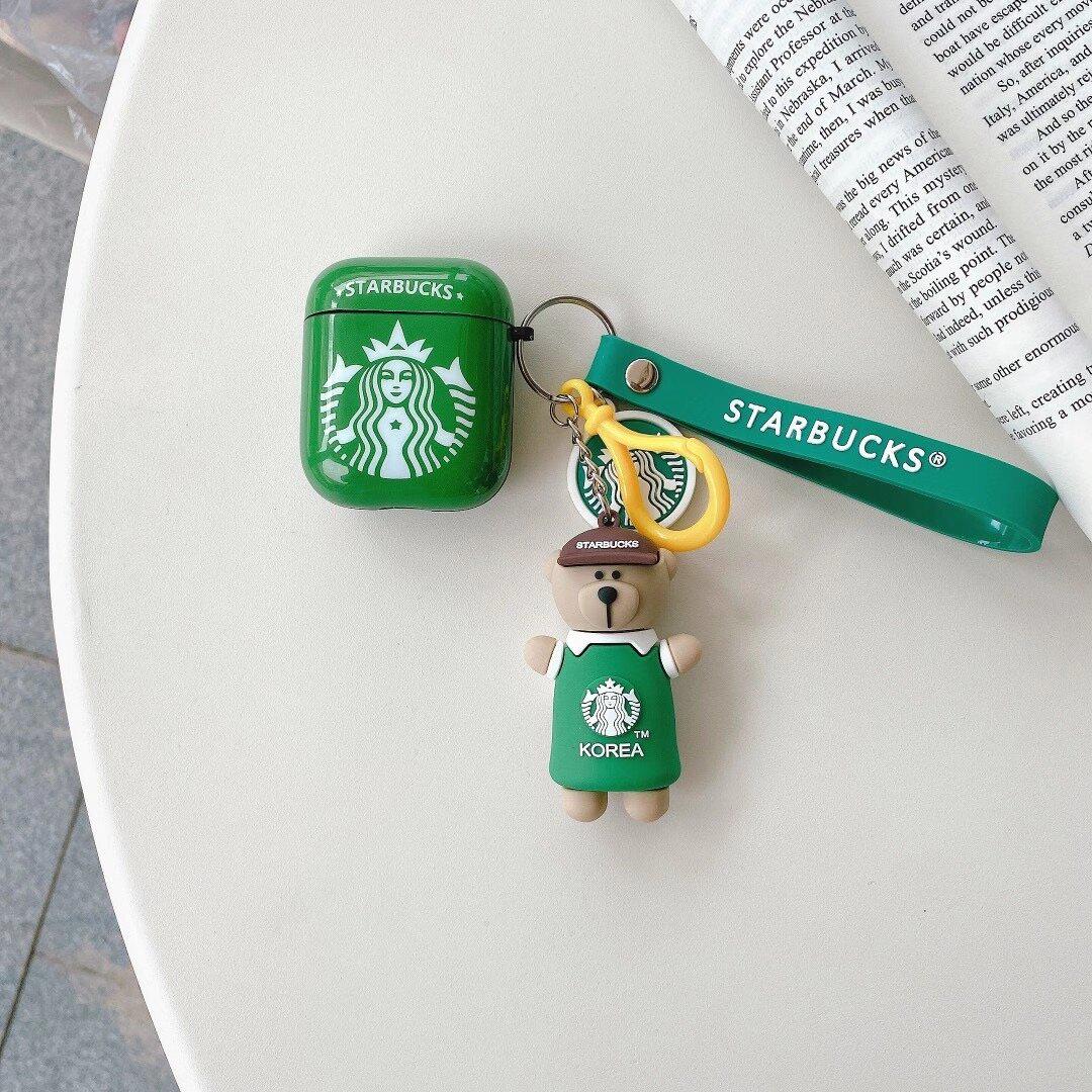 Чехол для Apple Airpods 1/2 Starbucks с медвежонком Зеленый