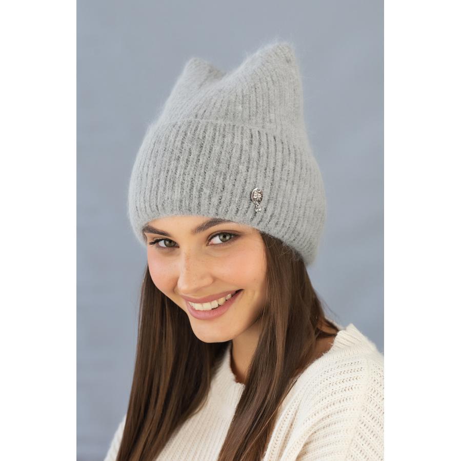 Шапка женская Braxton 5511 кошка из шерсти кролика утепленная с ушками L/р. 57-58 Серый