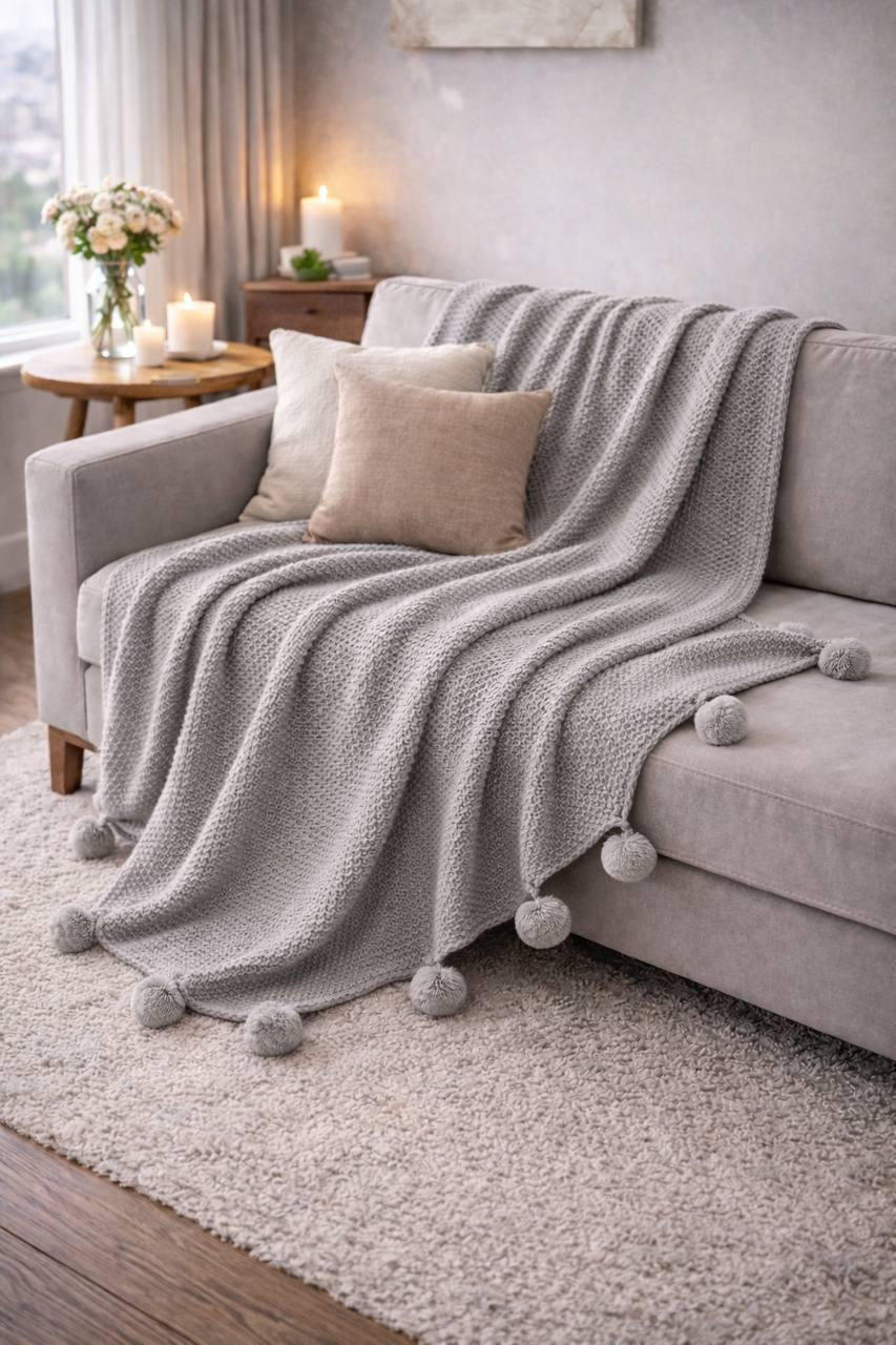 Плед-покривало бавовняний двоспальний 200x220 см Сірий (TC303376192)