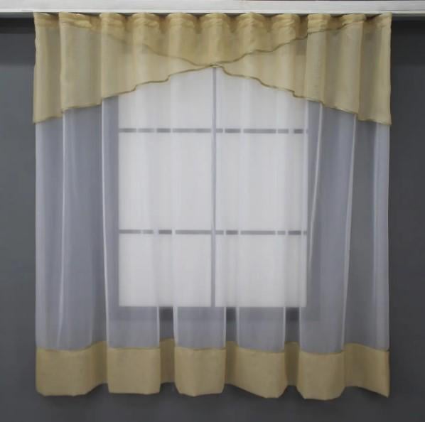 Занавеска арка на кухню шифон 280х170 см Бежевый/Белый (078к)