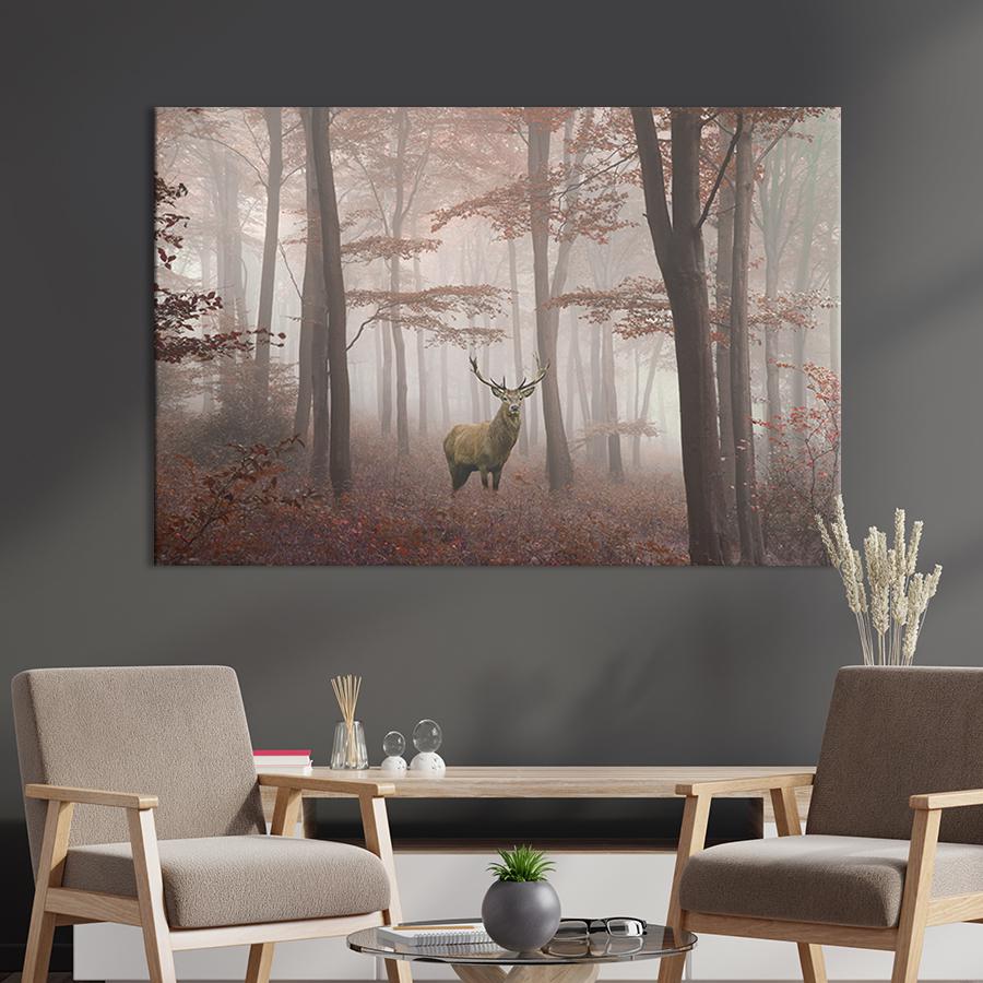 Картина на холсте Благородный олень в лесу 122x81 см (167-1)