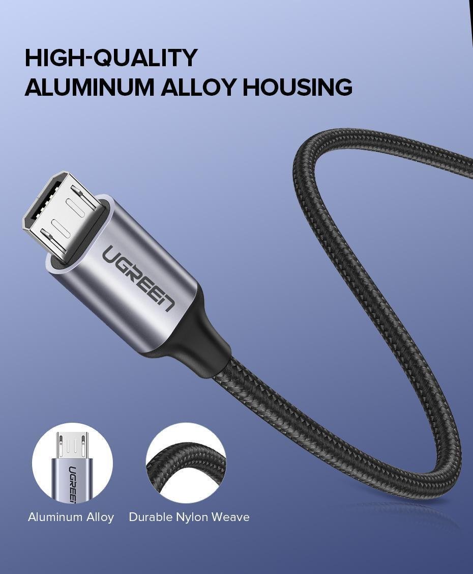 Кабель UGREEN USB-Micro-USB 18Вт 3А/6В 480 Мбіт/с швидка зарядка USB 2.0 A на Micro-B Плетений 3 м Чорний (60403) - фото 10