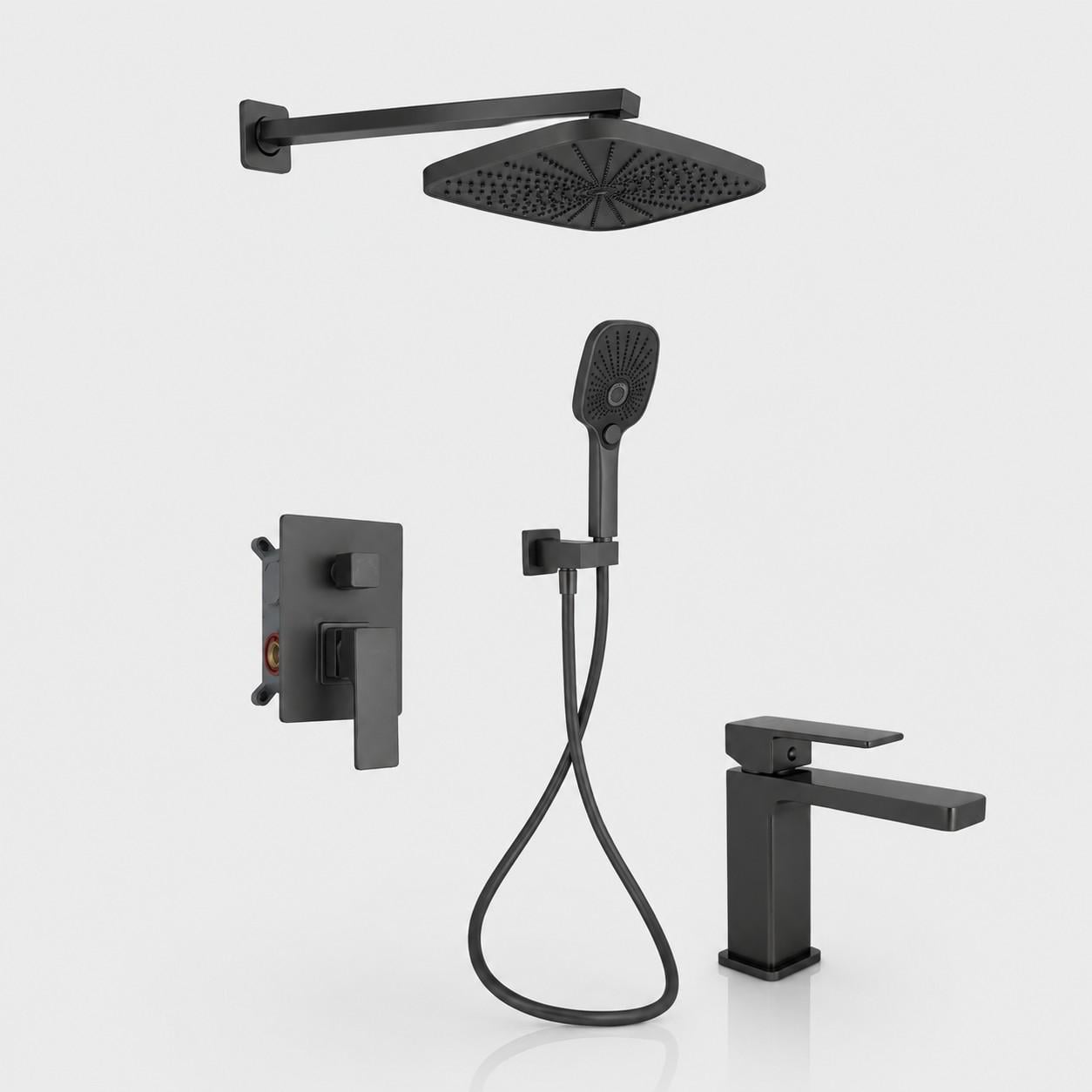 Комплект в ванную Q-tap Gemini Gunmetal Black PVD 2в1 душевая система скрытого монтажа/смеситель для раковины Q-tap Gemini Комплект в ванную Q-tap Gemini Gunmetal Black PVD 2в1 душевая система скрытого монтажа/смеситель для раковины Q-tap Gemini