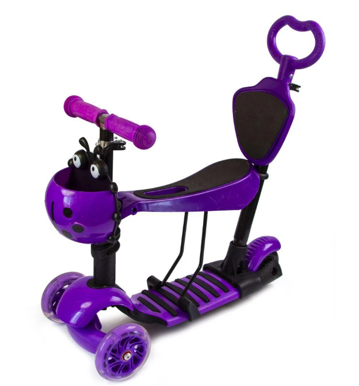 Самокат дитячий з сидінням і батьківською ручкою Scooter Фіолетовий