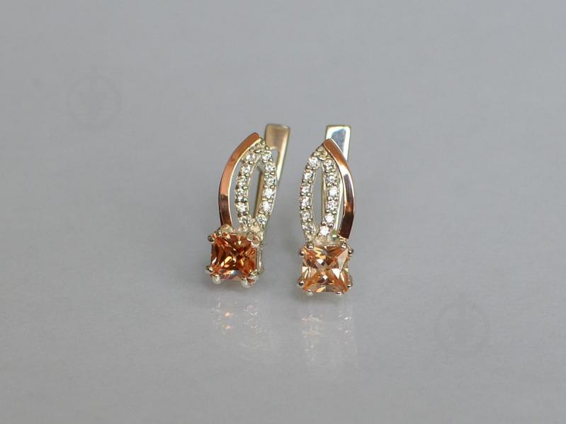 Серебряные серьги Sil с золотыми вставками 136s-4 Шампань (Sil-1238)