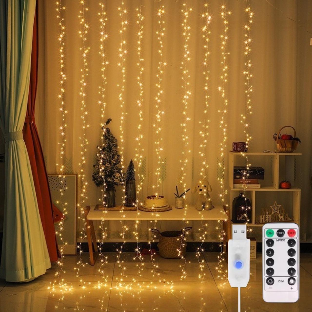 Гирлянда штора Хвойная лапа 3х2 м 600 LED от USB 8 режимов Теплый Белый