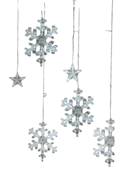 Гірлянда-штора Зірки та сніжинки розмір 3х1 м 12 фігур Білий