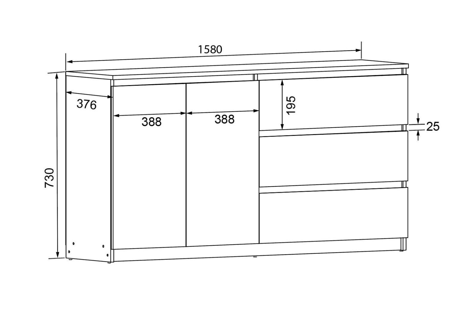 Комод ДСП Мастер Форм Брайт 1600/44 08313 158х37,6х73 мм Венге магия/Белый - фото 3 Комод ДСП Мастер Форм Брайт 1600/44 08313 158х37,6х73 мм Венге магия/Белый - фото 3