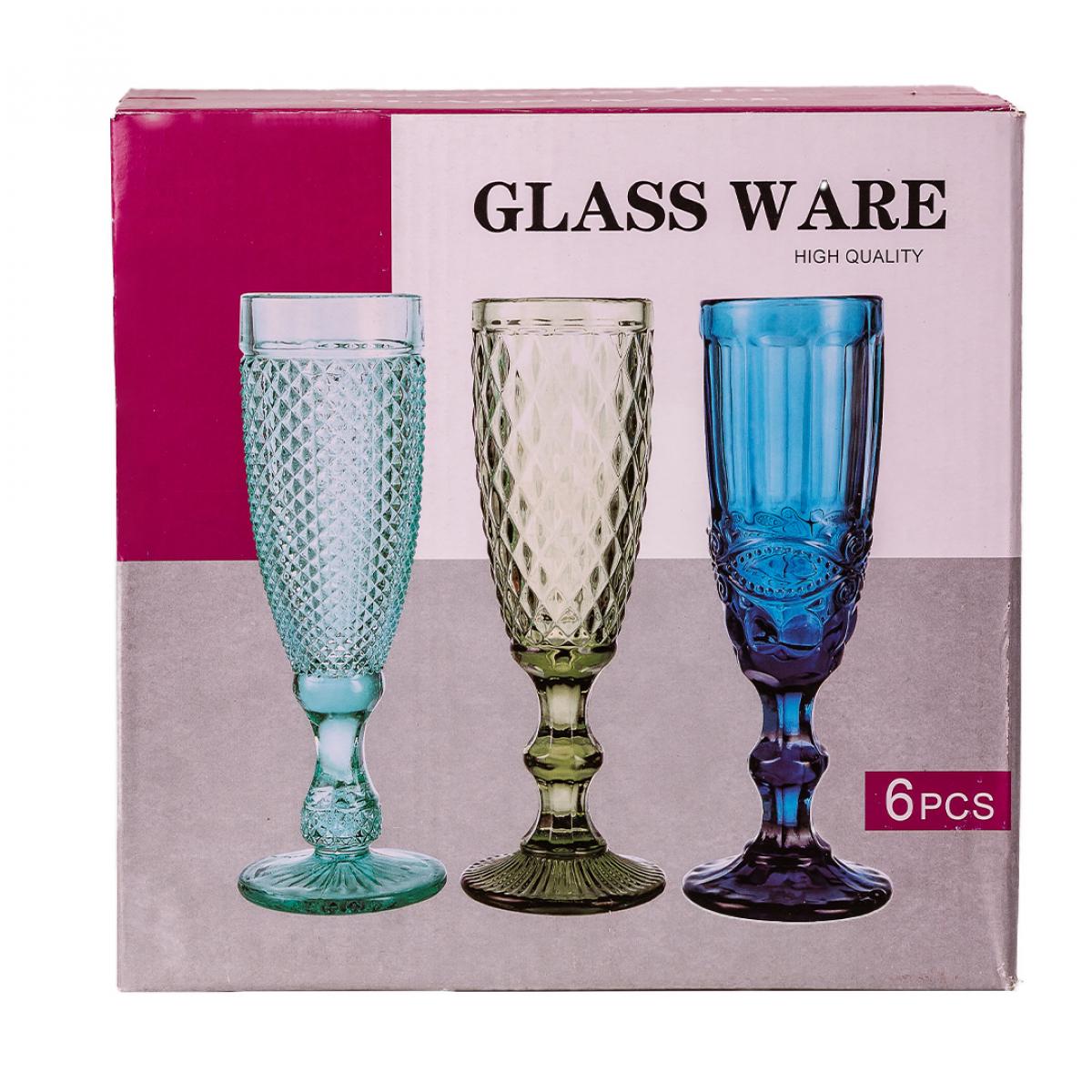 Набор бокалов для шампанского фигурные граненые из толстого стекла 6 шт. Синий (HP036BL) - фото 3 Набор бокалов для шампанского фигурные граненые из толстого стекла 6 шт. Синий (HP036BL) - фото 3