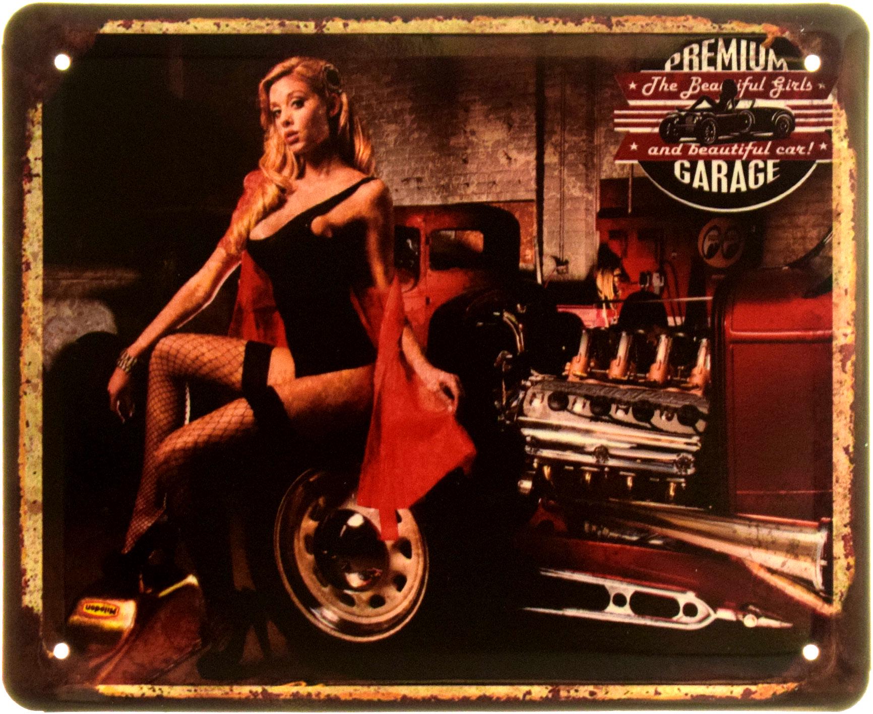 Табличка металлическая "The Beautiful Girls And Beautiful Car Pin Up" 18x22 см (ms-103954)