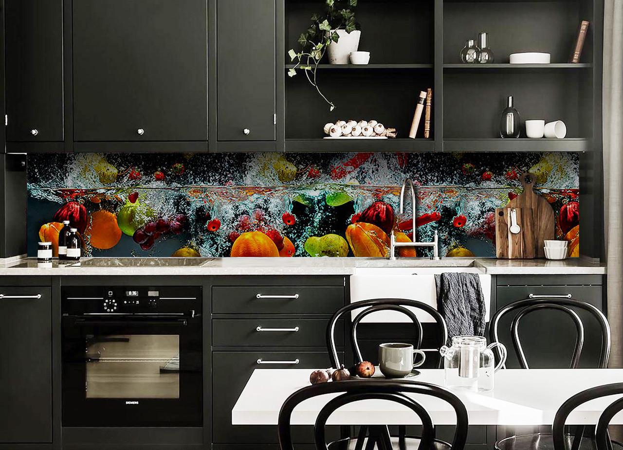 Кухонный фартук Овощи в воде из самоклеющейся виниловой пленки 60х250 см Оранжевый