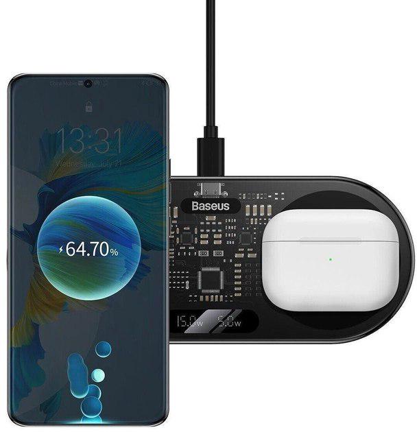 Зарядное устройство беспроводное BASEUS Digital LED Display 2in1 Wireless Charger 20W (WXSX010101) Black - фото 4 Зарядное устройство беспроводное BASEUS Digital LED Display 2in1 Wireless Charger 20W (WXSX010101) Black - фото 4