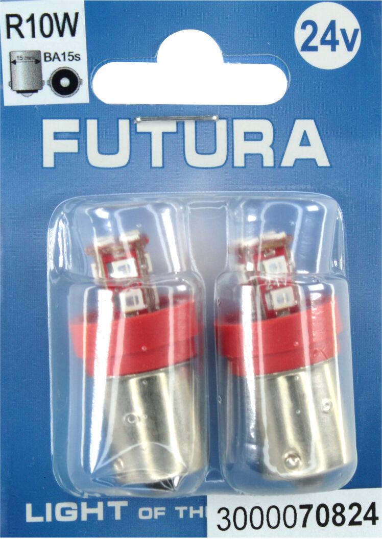 Лампочка FUTURA Груша LED SMD 24V 12 диодов R10W BA15s 2 шт. 95Lm Красный (70824)