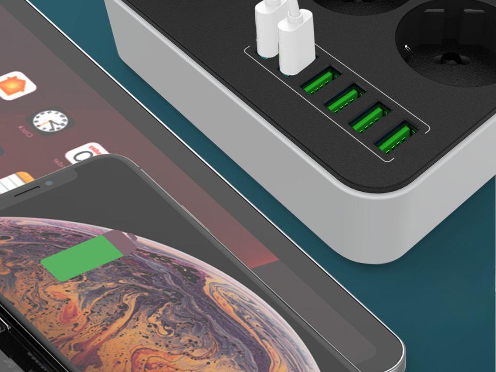 Удлинитель питания 12382 3 розетки 250 В 2 м 6 зарядных устройств USB (27381386) - фото 6 Удлинитель питания 12382 3 розетки 250 В 2 м 6 зарядных устройств USB (27381386) - фото 6