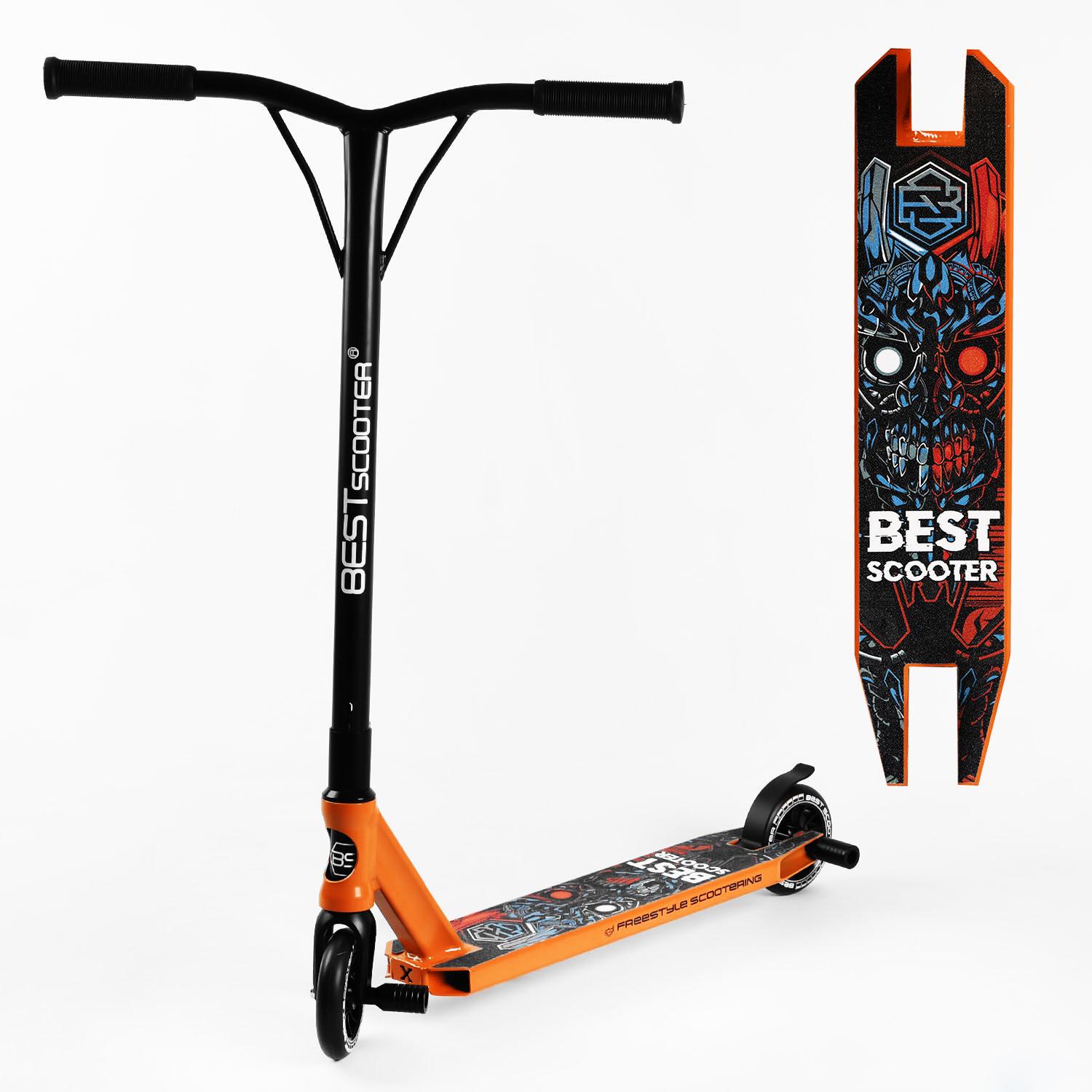 Самокат трюковый Skull Warrior Hic-система пеги алюминиевый диск/дека Orange/Blue (106843) - фото 2 Самокат трюковый Skull Warrior Hic-система пеги алюминиевый диск/дека Orange/Blue (106843) - фото 2