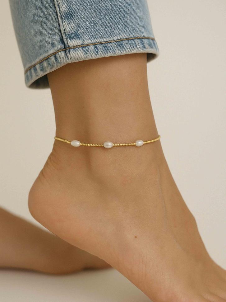 Браслет на ногу с жемчугом Золотой (5271)