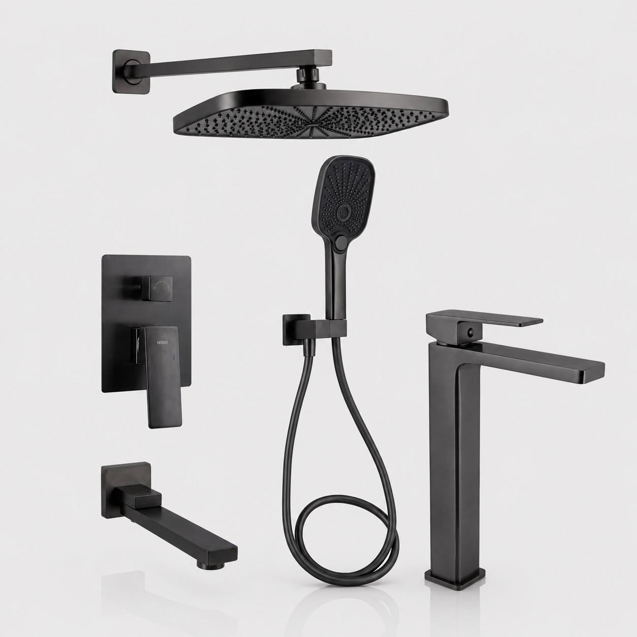 Комплект в ванну Qtap Gemini Gunmetal Black PVD 2в1 Душевая система скрытого монтажа/высокий смеситель для раковины Комплект в ванну Qtap Gemini Gunmetal Black PVD 2в1 Душевая система скрытого монтажа/высокий смеситель для раковины