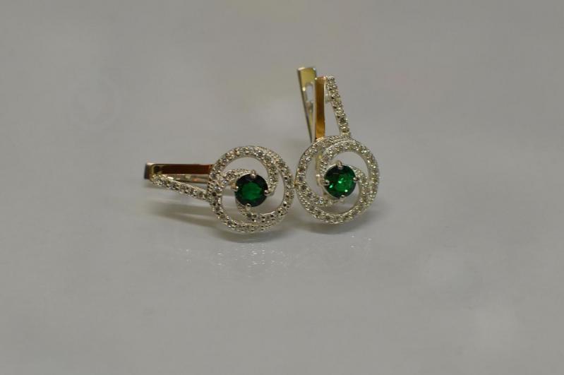 Серебряные серьги Sil 115s-5 фианит Зеленый (Sil-867)