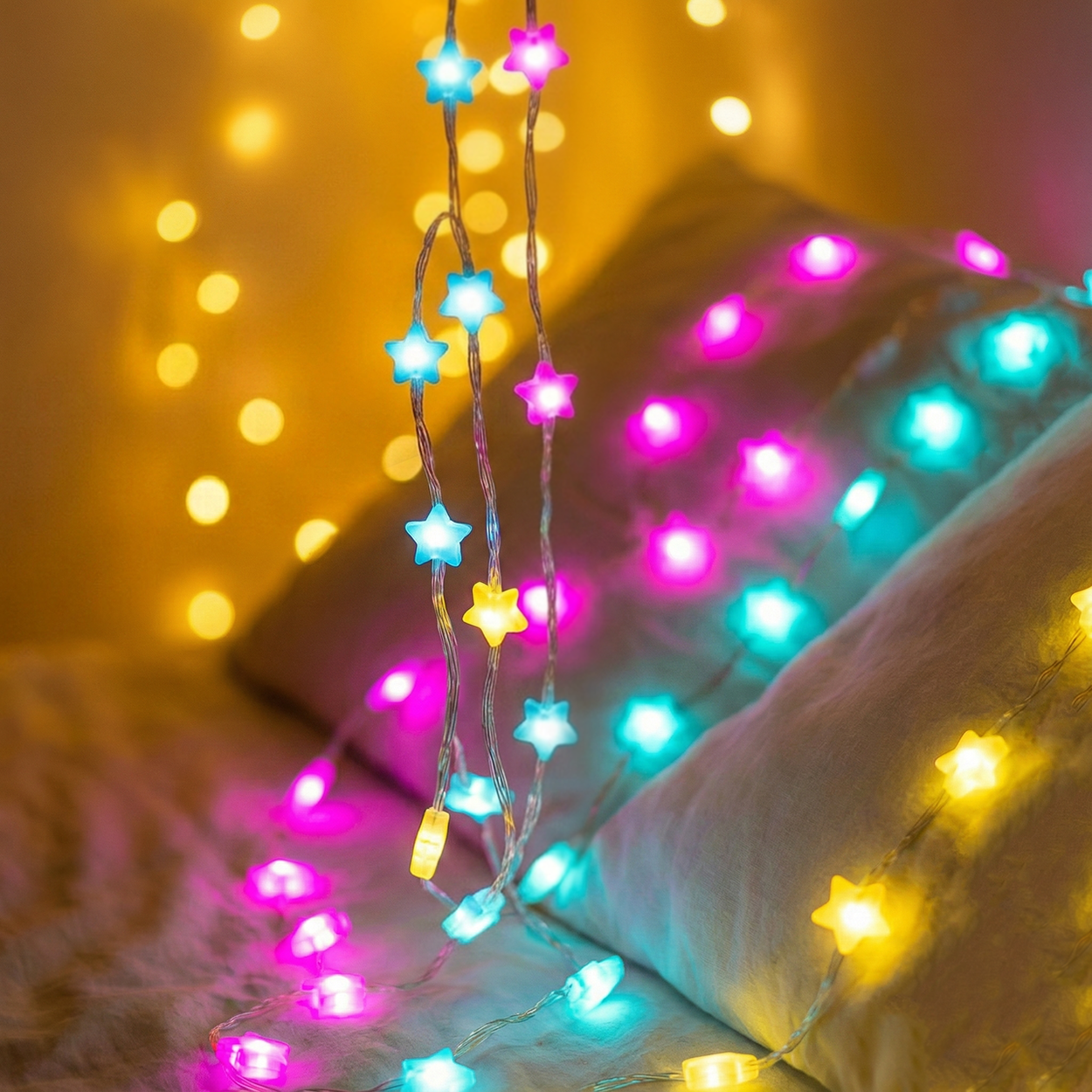 Гирлянда умная Звездочки RGB 100 LED с Bluetooth и USB управление с телефона/пульт/музыкальный режим 10 м (2852688978)