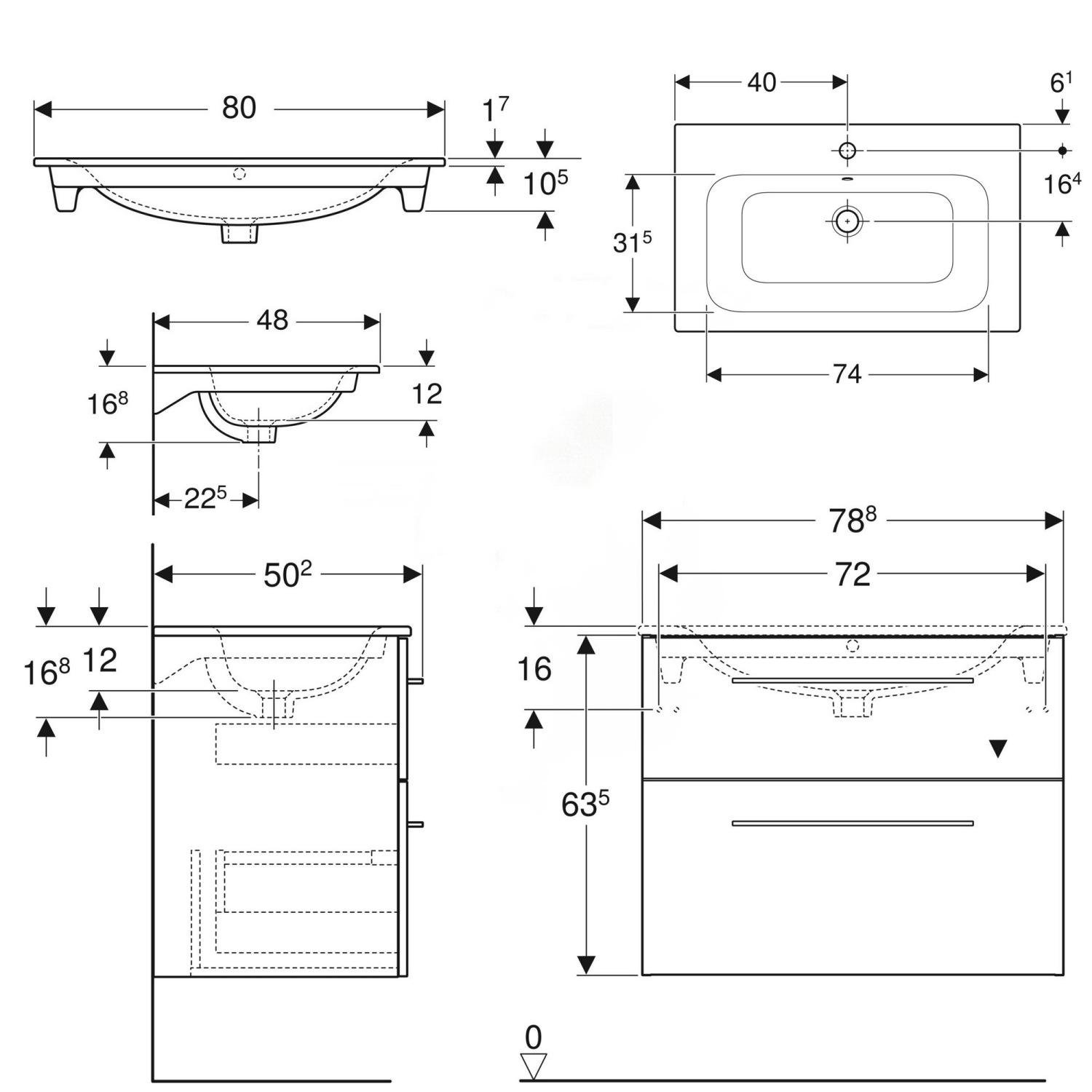 Тумба з умивальником Geberit Selnova Square 501.210.00.1_500.995.00.1 80x65,2x50,2 см (162161) - фото 2