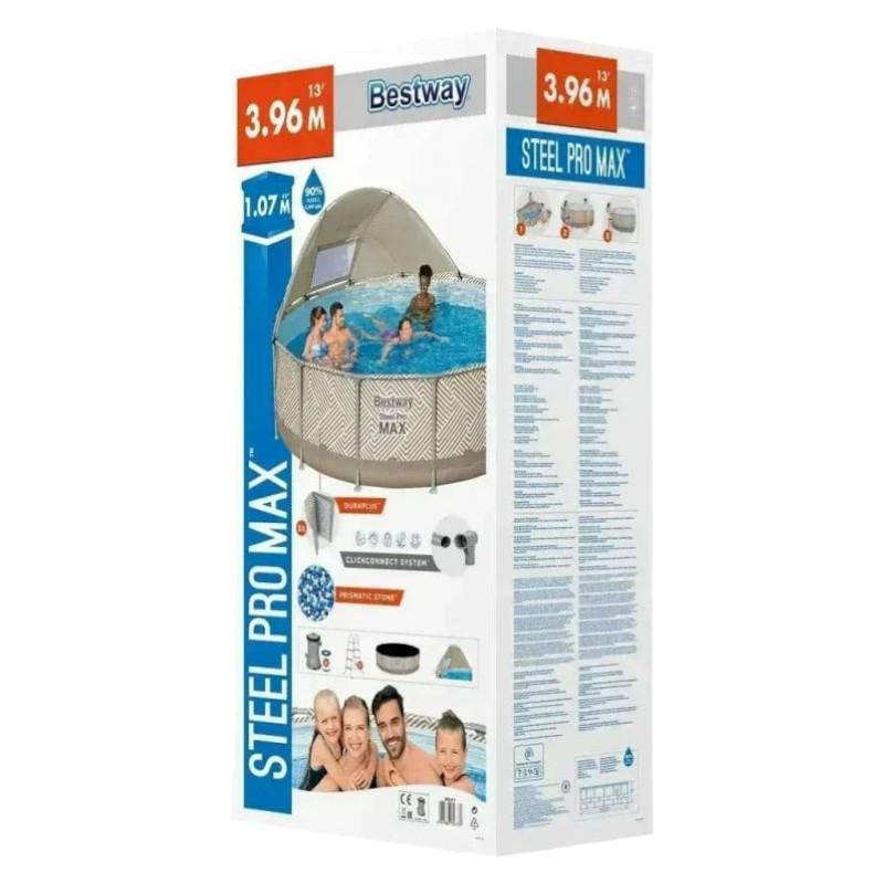 Бассейн каркасный Bestway с тентом навесом фильтром и стремянкой Серый (561FY) - фото 2