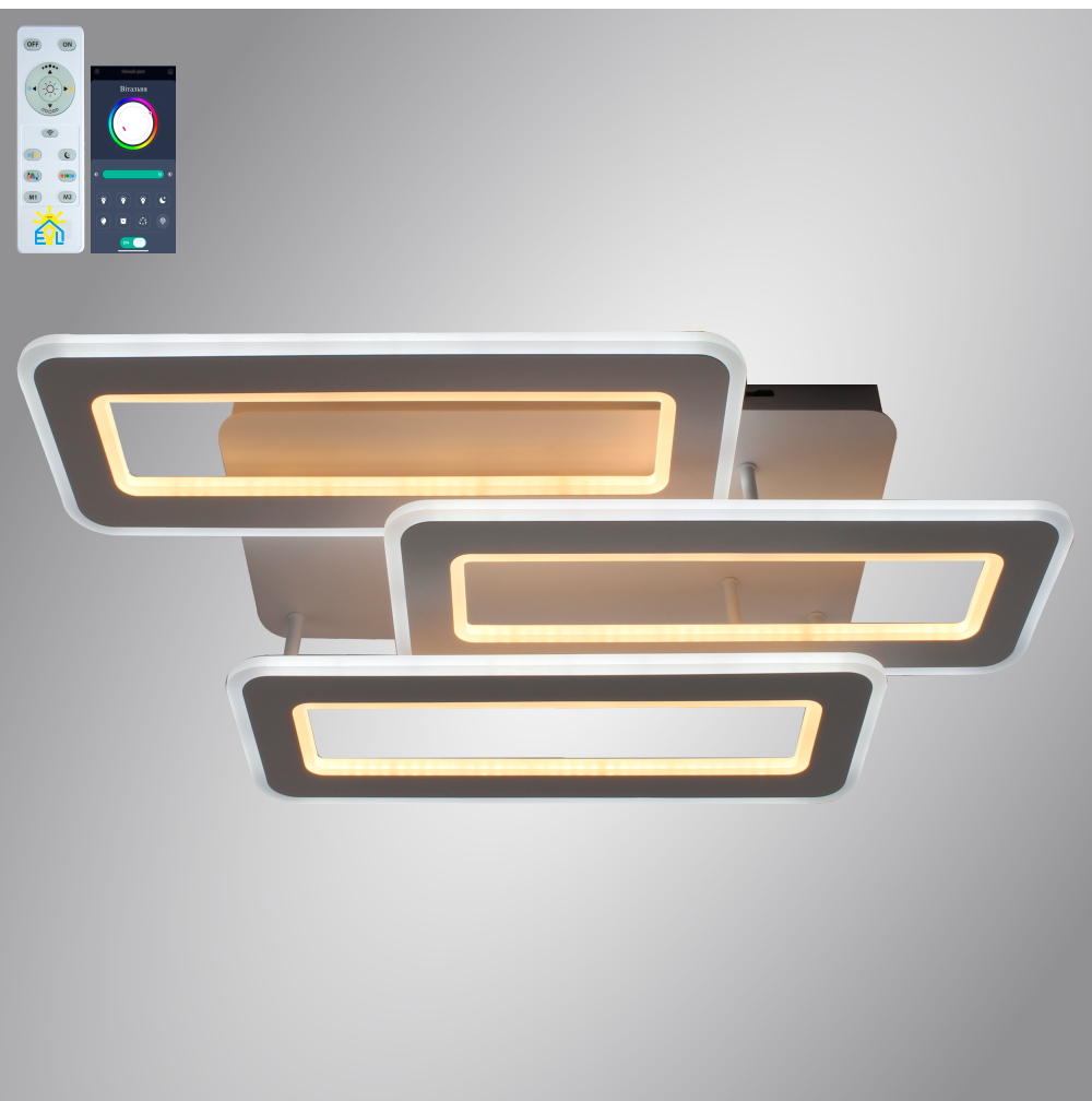 Люстра ESLLSE TRIPLEX 3L 110 Вт LED з пультом 650x370x140 мм Білий (10027) - фото 4