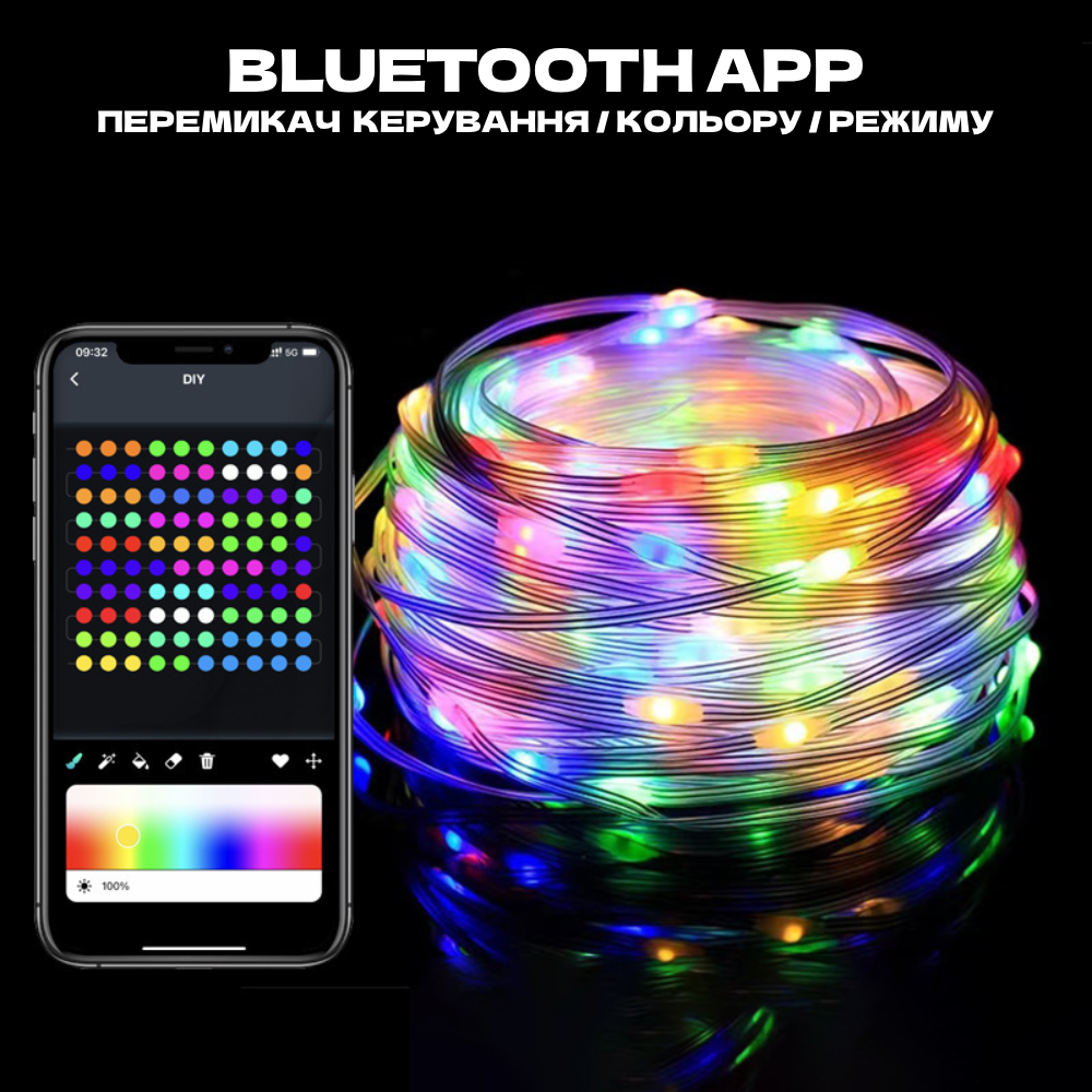 Гірлянда роса APP Bluetooth смарт RGB з пультом і USB для дому 100 LED 10 м (6000) - фото 5
