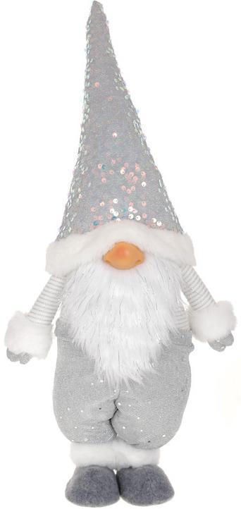 Игрушка мягкая Гном 55 см Серебряный с пайетками
