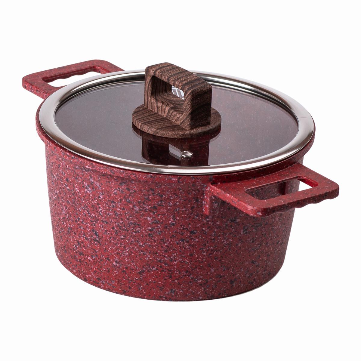 Кастрюля алюминиевая MGC с гранитным антипригарным покрытием и стеклянной крышкой 3 л Красный (HP-4-445R)