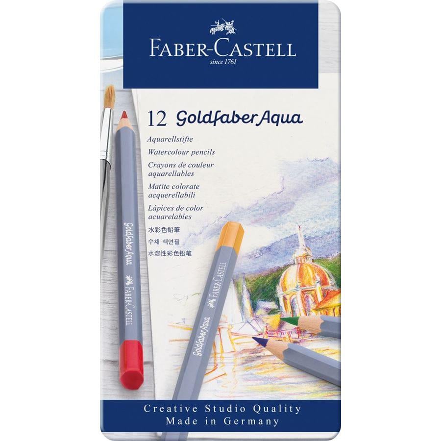 Набор акварельных карандашей Faber-Castell GoldFaber Aqua металлический пенал 12 цветов (114612)