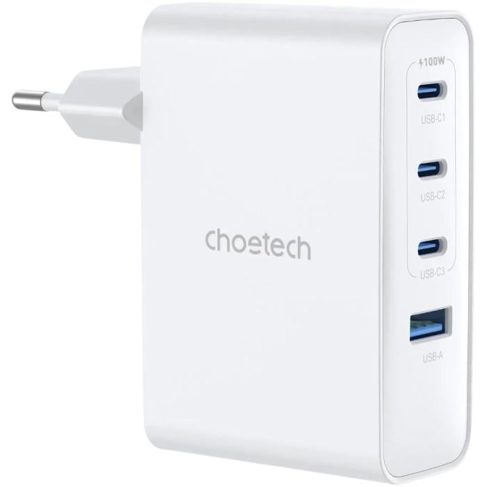 Зарядное устройство для Choetech PD9002 GaN 100W USB-C PD 4 порта 3 Type-C/USB-A Белый (657045)