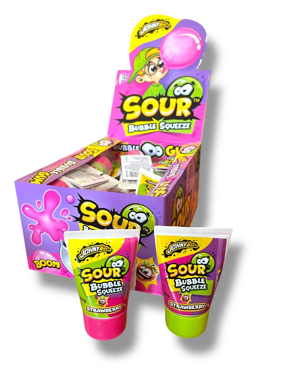 Жувальна гумка JOHNY BEE Sour Bubble Squeeze Strawberry 24 шт. 30 г (00000006448)