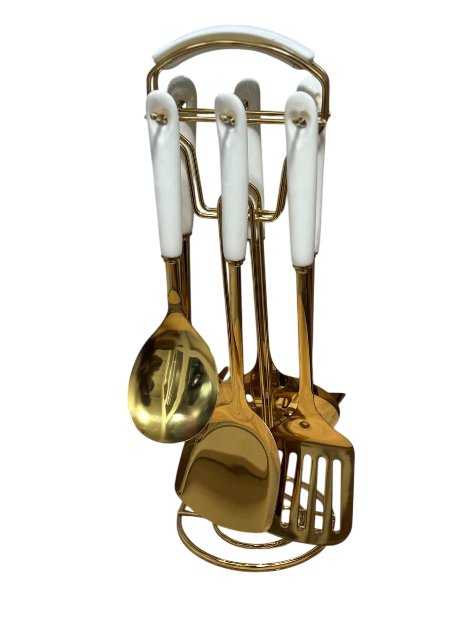 Набор кухонных принадлежностей с керамической ручкой на подставке 6 шт. Золотой (2852495292)