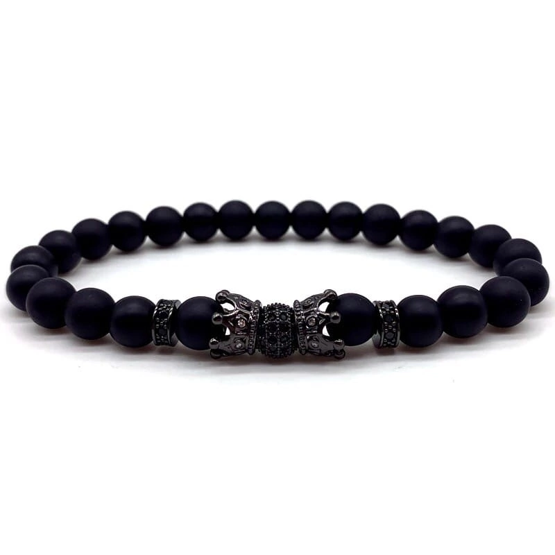 Браслет із шунгіту з кулею та коронами р. 17 Чорний (90082)