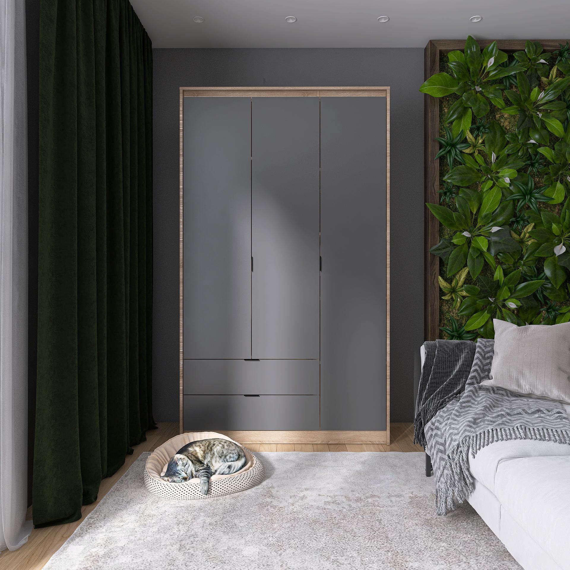 Шкаф Еверест 1200 СИТИ с полками слева 120х50х205 см Дуб сонома/Графит (09449)