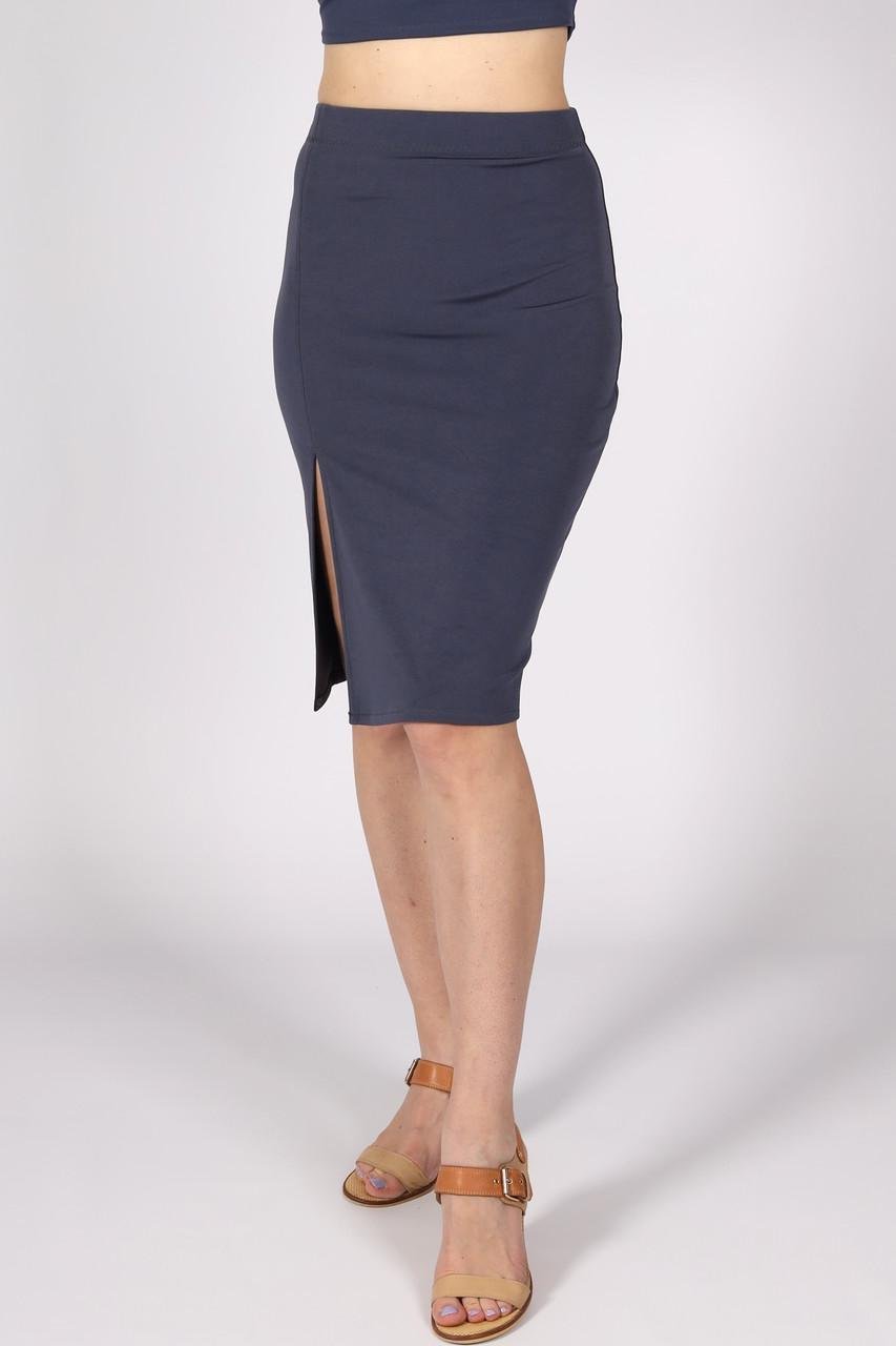 Юбка-карандаш женская обтягивающая по колено с разрезом р. 40 Графитовый (2497056773) - фото 5