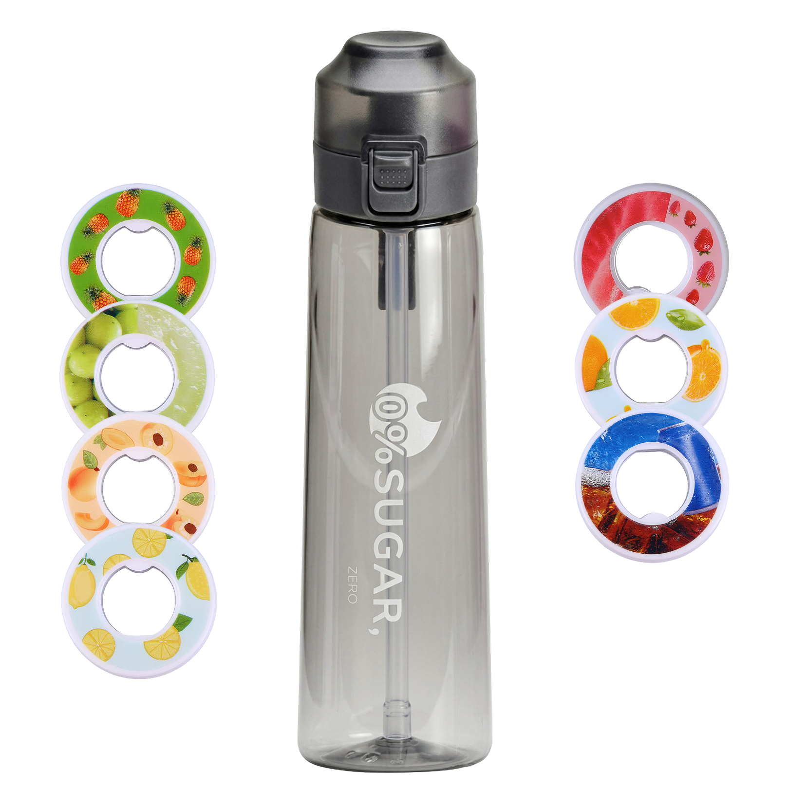 Пляшка спортивна змінює смак води з 7 капсулами 650 мл Прозорий/Чорний (31259001)