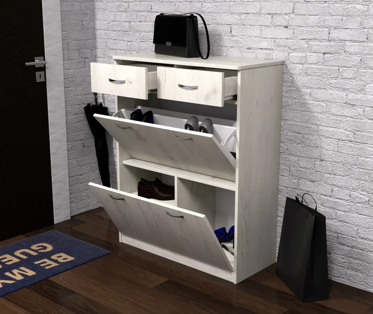 Тумба для взуття Kontinent №4 80х35х101 см Дуб Крафт Білий (52400930) - фото 2 Тумба для взуття Kontinent №4 80х35х101 см Дуб Крафт Білий (52400930) - фото 2