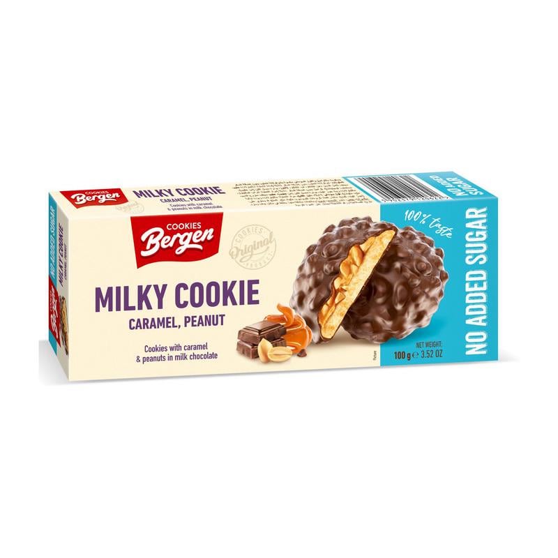 Протеїнове печиво без добавленного сахара Bergen Original Milky Cookies 100 г Карамель/Арахис