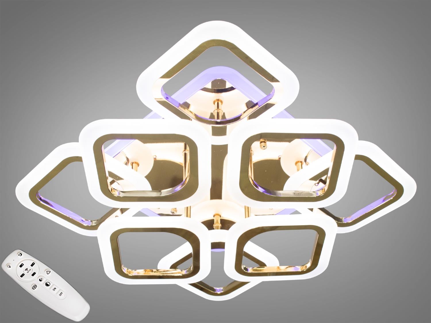 Люстра светодиодная с димером и подсветкой 110W Золотой (AS8060/4+4G LED 3color dimmer)