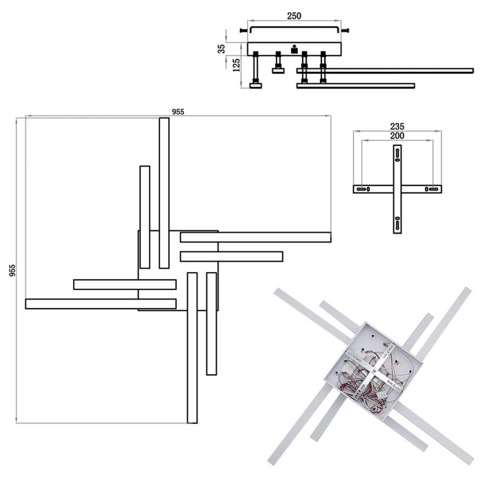 Люстра світлодіодна ESLLSE LINE 8L 76 Вт 955x955x125 мм Білий (10551) - фото 5