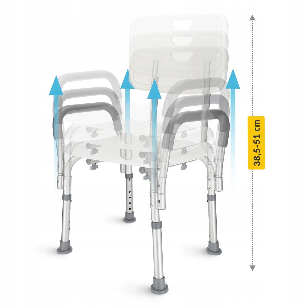 Крісло для ванної та душа регульоване 4fizjo зі спинкою та підлокітниками White/Grey (P-5905973403405) - фото 9 Крісло для ванної та душа регульоване 4fizjo зі спинкою та підлокітниками White/Grey (P-5905973403405) - фото 9