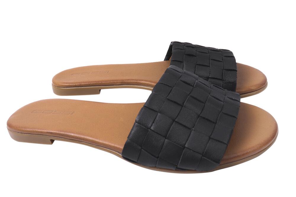 Шлепанцы женские Gossi из кожи на низких ходу р. 36 Черный (75-21LSHC)