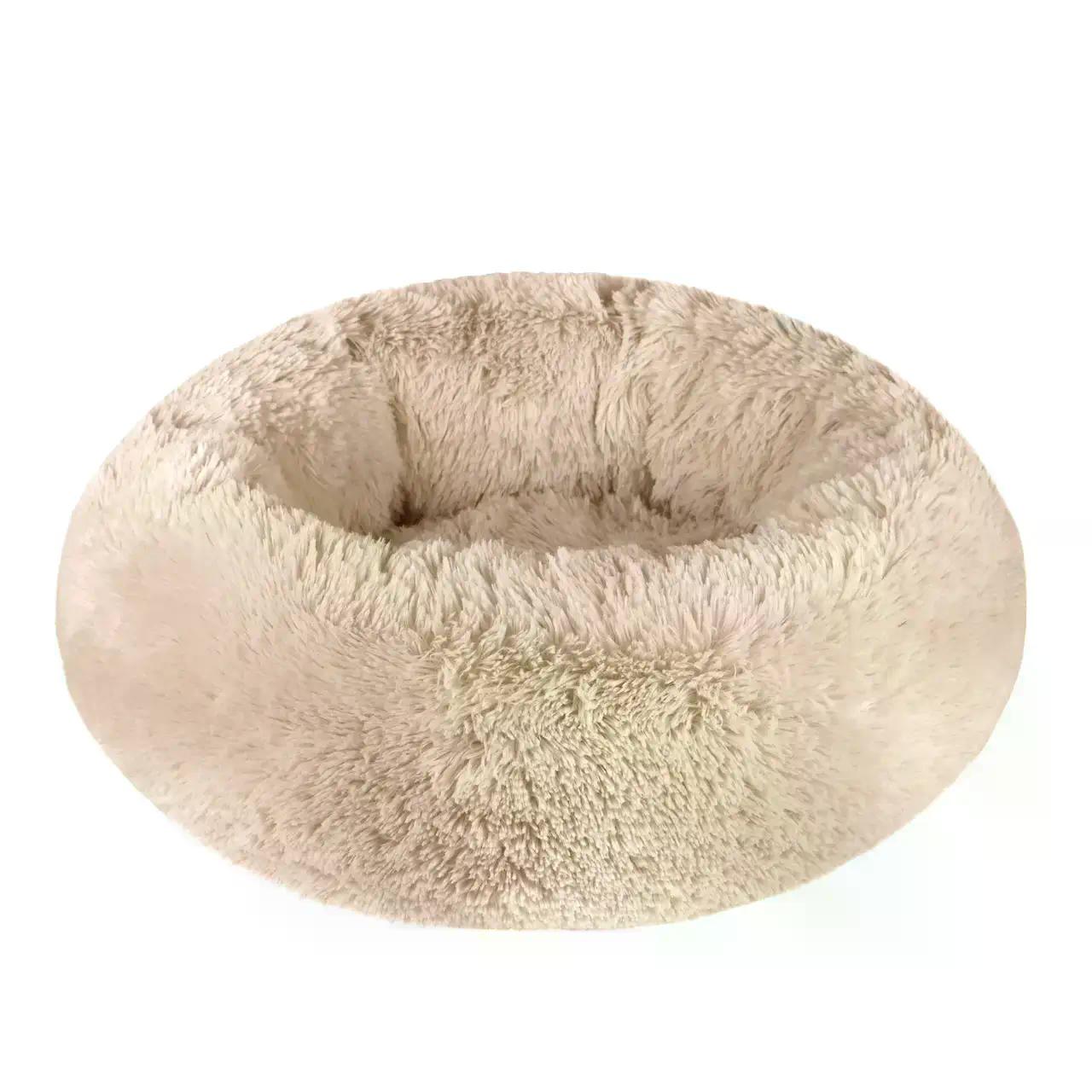Лежанка Пончик м’яке плюшеве місце для сну собак і котів 95х23 см Бежевий