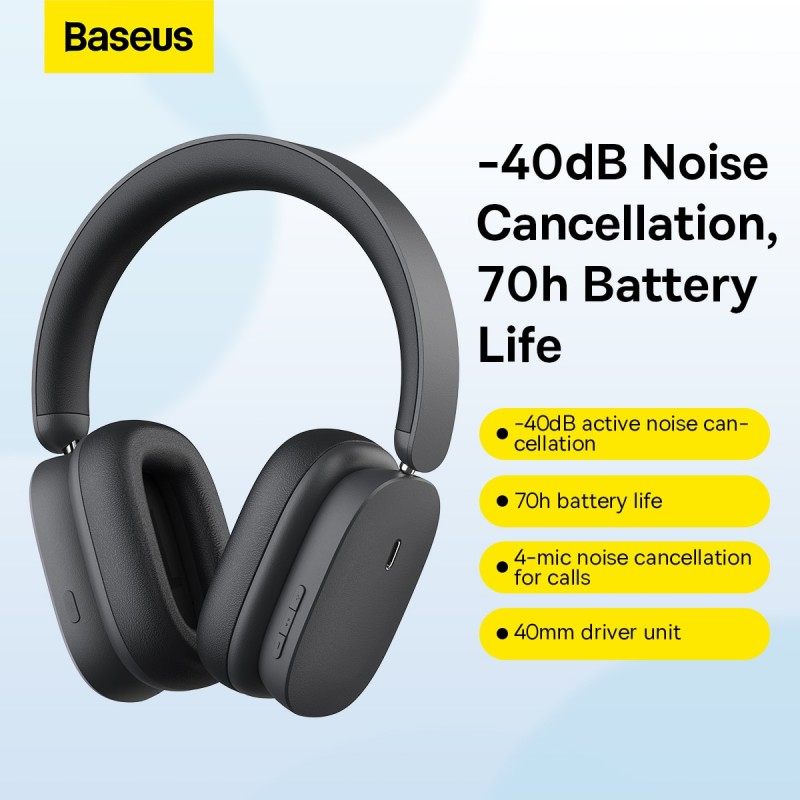 Наушники Baseus Bowie H1 Noise-Cancelling Wireless Headphones Gray (NGTW230013) - фото 8